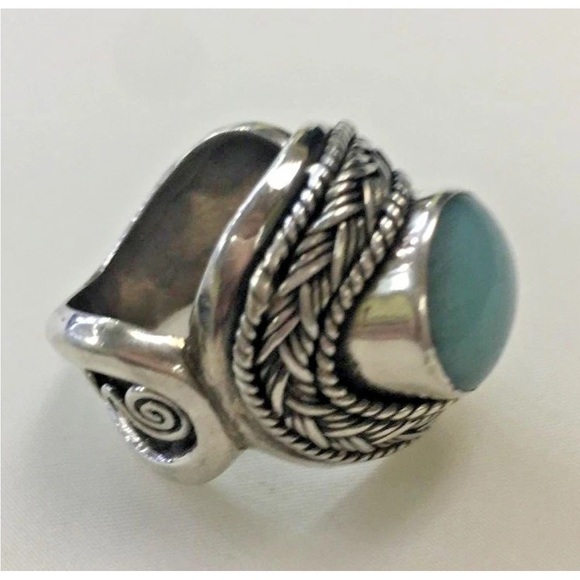 Sterling Silver Blue Jasper Chalcedony Ring - Picture 2 of 8